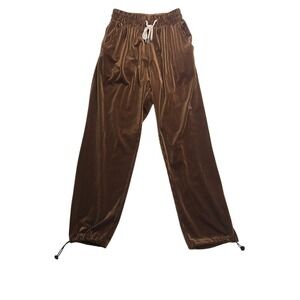 Neoity Brown Pleated Velvet Joggers Elastic Waist Toggle Cuffs Free Size